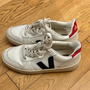 Veja White Sneakers with Red and Black Accents
